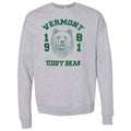 Gray sweatshirt with green "Vermont 1981 Teddy Bear" text and bear graphic on front.